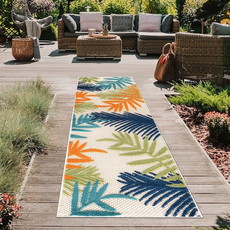 World Rug Gallery Palm Frond Indoor/Outdoor Runner Rug 2'x7' Multi Runner Rug 5550MULTI2X7